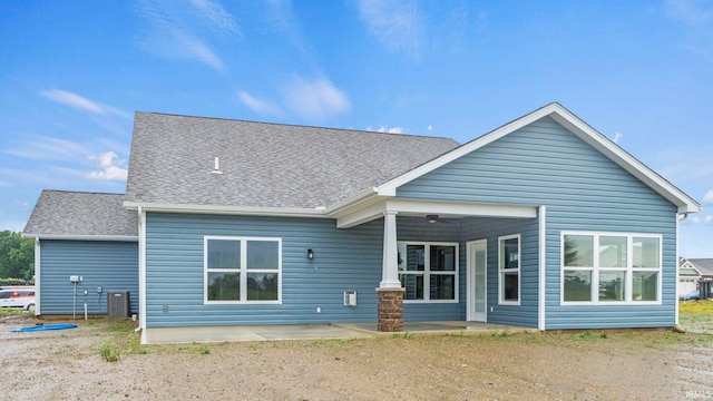 back of property featuring central AC and a patio area