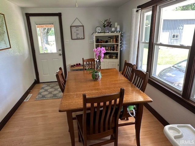 dining space featuring light hardwood / wood-style floors