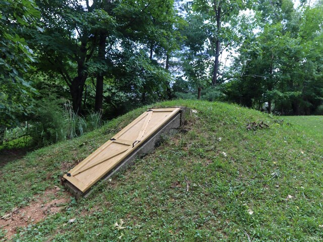 view of storm shelter