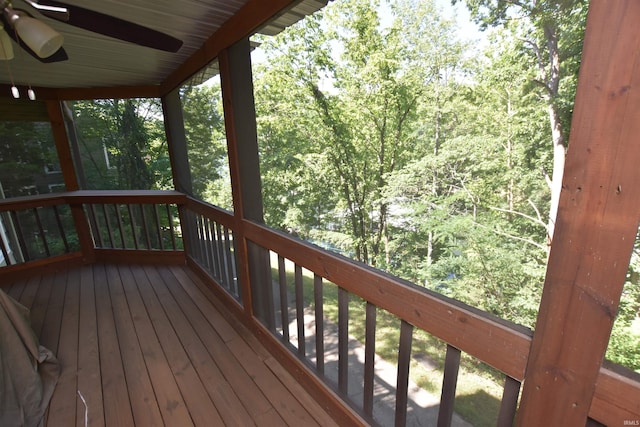 wooden deck with ceiling fan