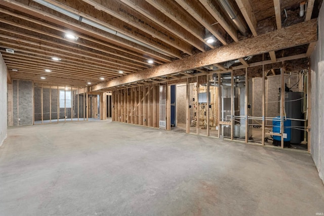 basement featuring gas water heater