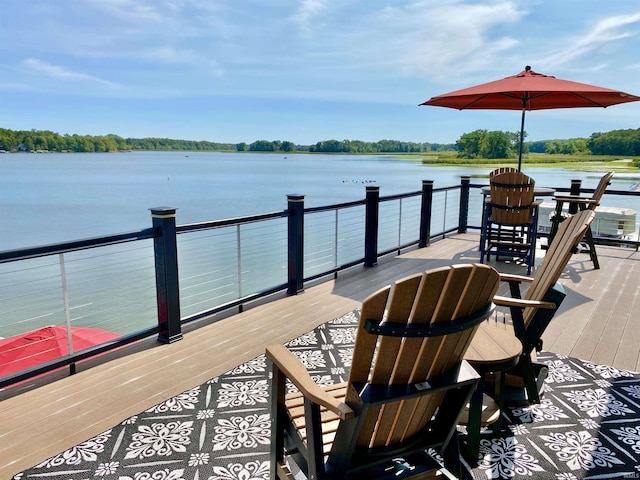 view of dock with a water view