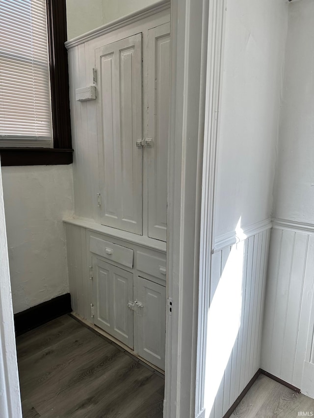 bathroom with hardwood / wood-style floors