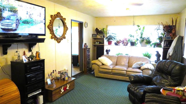 living room featuring a healthy amount of sunlight and carpet floors