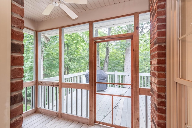 interior space featuring ceiling fan