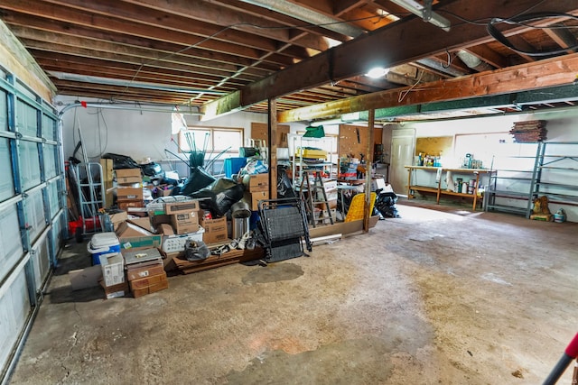 garage featuring a workshop area