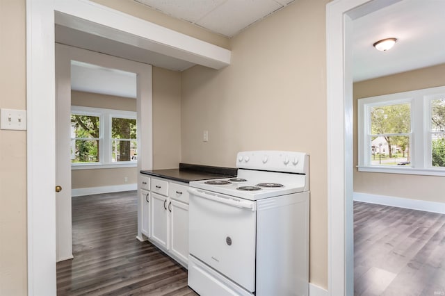 kitchen featuring white cabinetry, dark hardwood / wood-style floors, and electric range