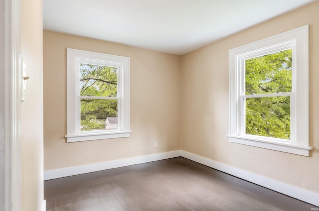 spare room with a wealth of natural light and dark hardwood / wood-style floors