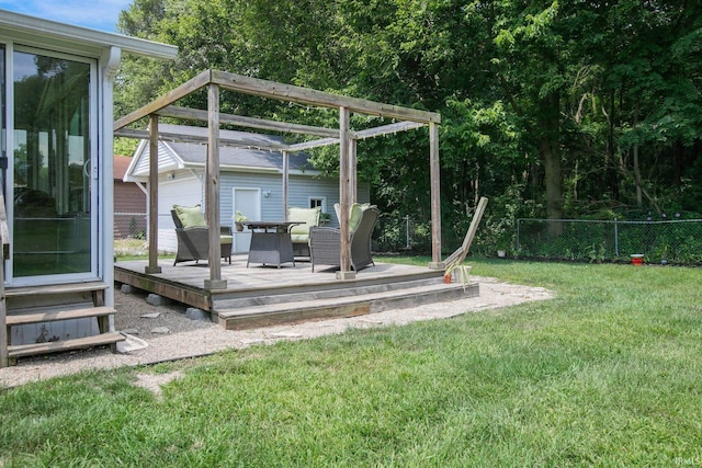 view of yard with a wooden deck