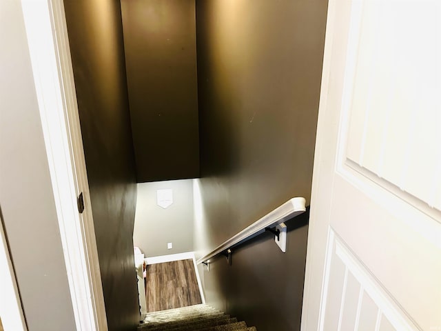 stairway featuring wood-type flooring