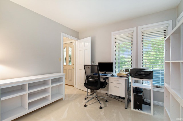 view of carpeted home office