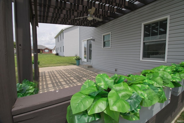 view of patio / terrace with a pergola and ceiling fan