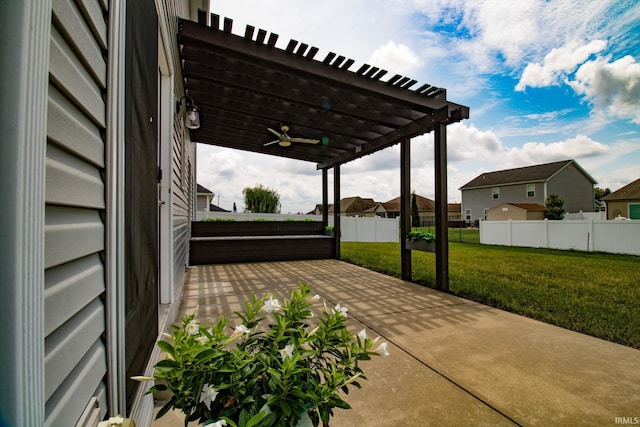 view of patio / terrace featuring ceiling fan and a pergola