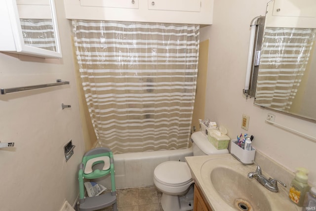 full bathroom with tile patterned floors, toilet, vanity, and shower / bath combo