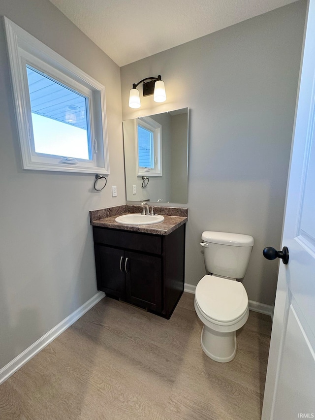 bathroom featuring vanity, hardwood / wood-style floors, and toilet