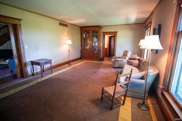 living room featuring ornamental molding