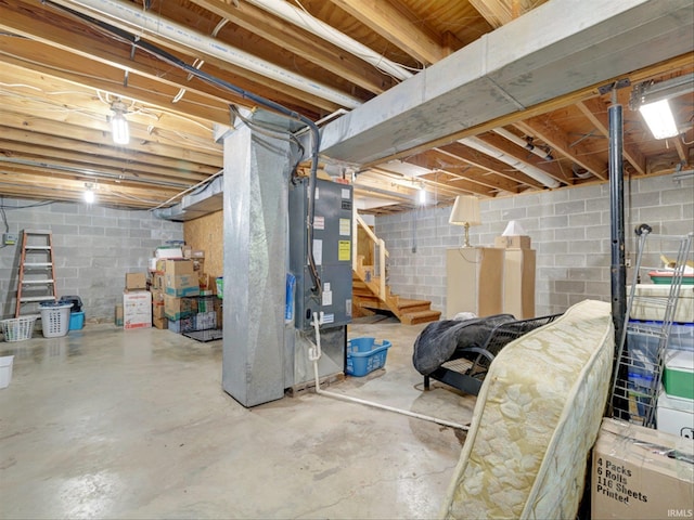 basement with heating unit