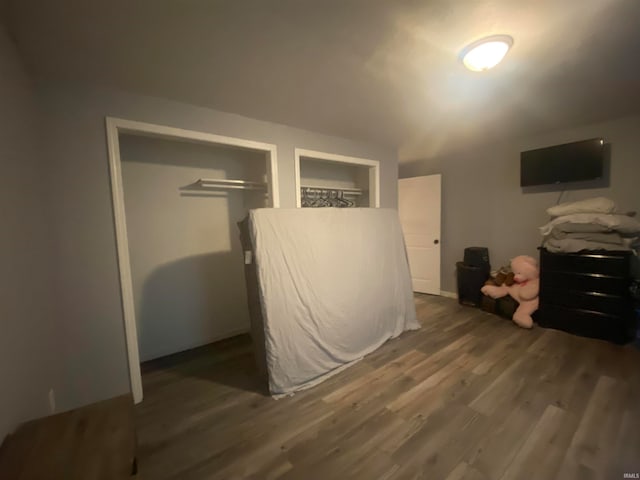 bedroom featuring hardwood / wood-style floors and a closet