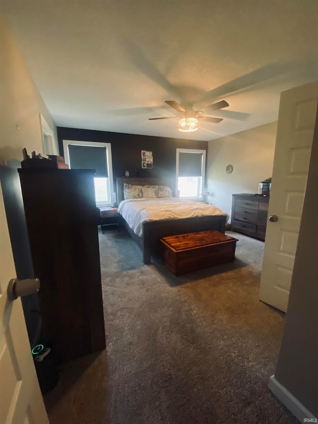 bedroom with carpet flooring and ceiling fan