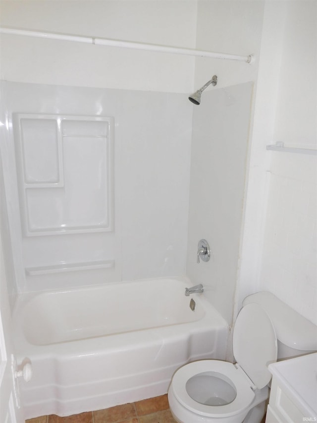 full bathroom featuring bathing tub / shower combination, vanity, toilet, and tile patterned floors