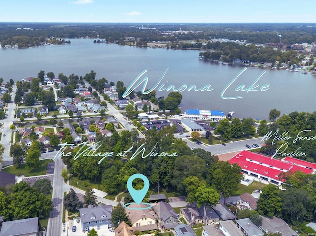 aerial view featuring a water view and a residential view