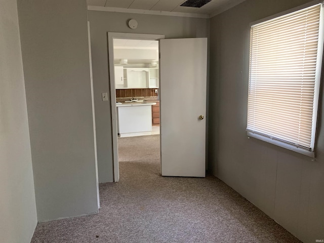 unfurnished room featuring light colored carpet