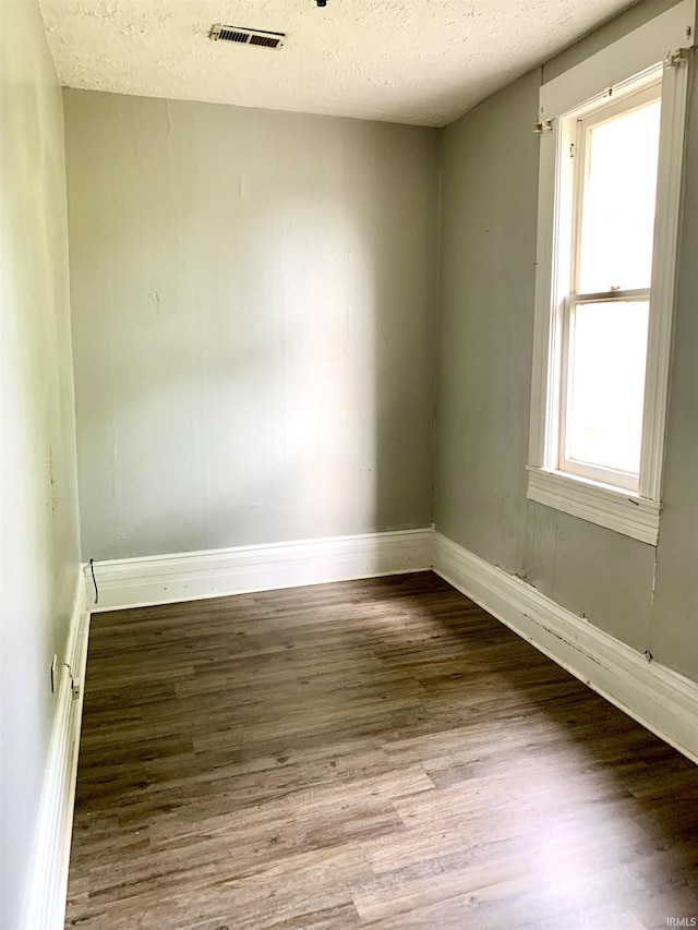 empty room with wood-type flooring, a textured ceiling, and plenty of natural light