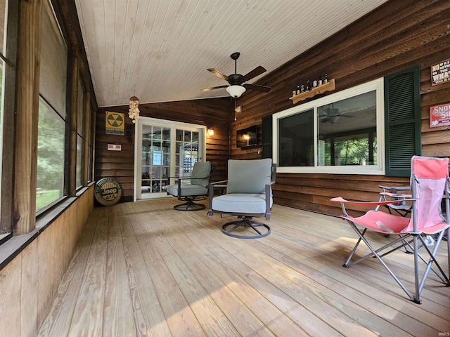 wooden terrace with ceiling fan