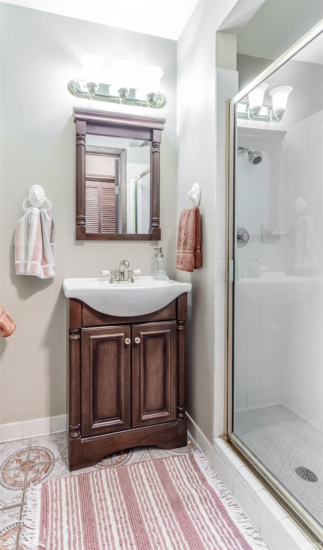 bathroom featuring vanity and walk in shower