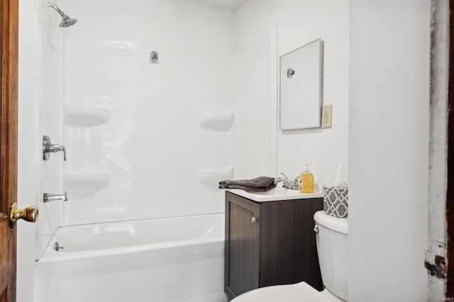 full bathroom with shower / bathing tub combination, vanity, and toilet