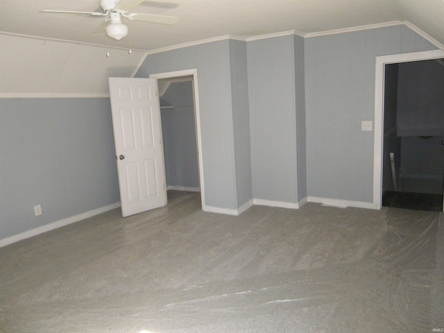 bonus room featuring ceiling fan and lofted ceiling