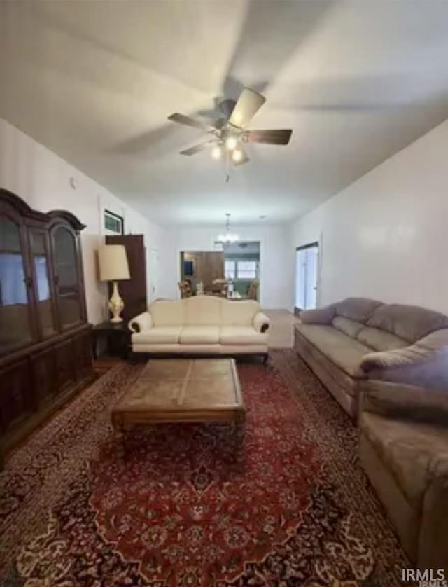 living room with ceiling fan