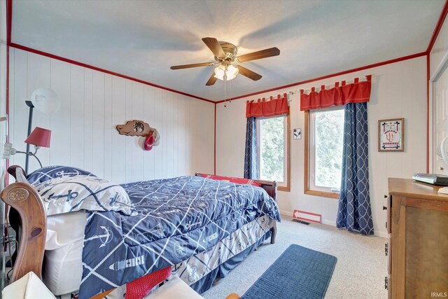 kitchen featuring ceiling fan, crown molding, white appliances, light tile patterned floors, and gray cabinetry