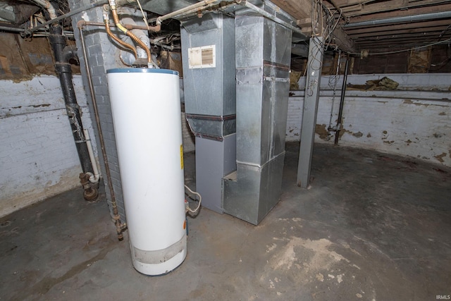 utility room with water heater and heating unit