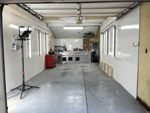 garage featuring a workshop area