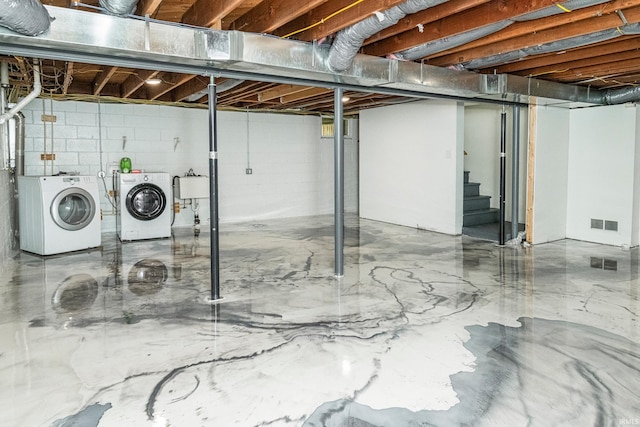 basement with independent washer and dryer