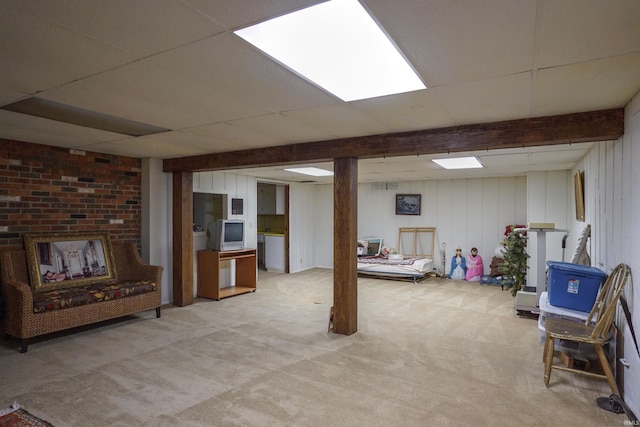 basement with light carpet