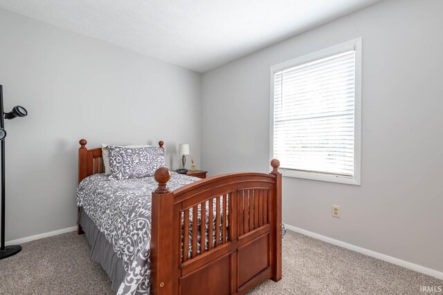 bedroom with light carpet and multiple windows