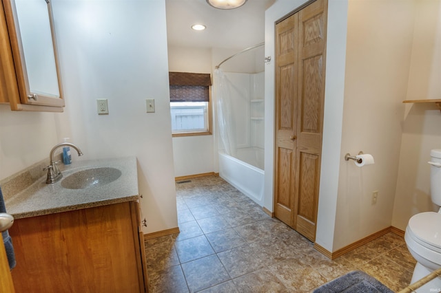 full bathroom with tile patterned floors, vanity, toilet, and shower / bath combo