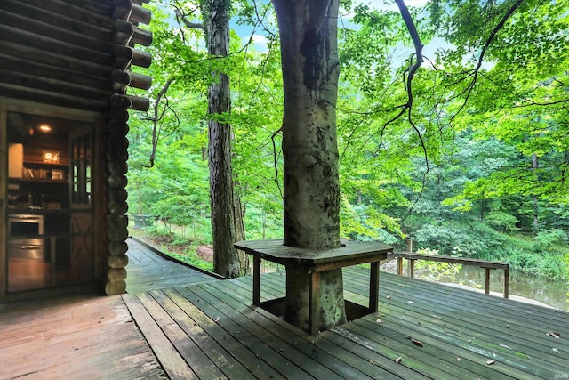 deck with a forest view