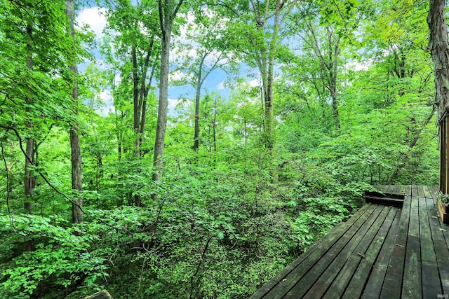 exterior space with a wooded view