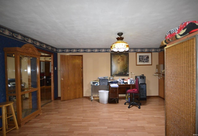 home office featuring light hardwood / wood-style floors