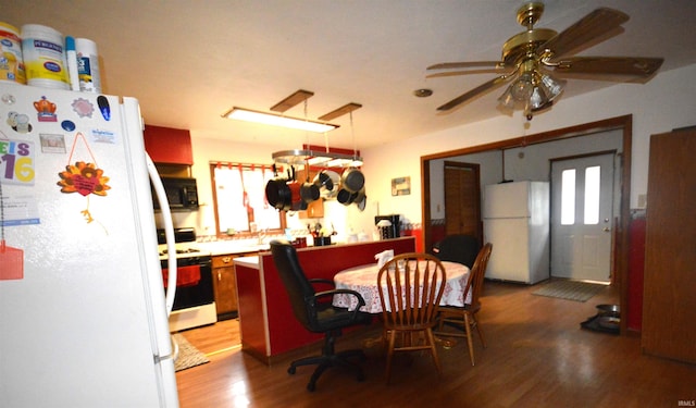 dining room featuring ceiling fan and wood-type flooring