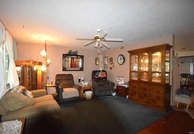 living room with ceiling fan