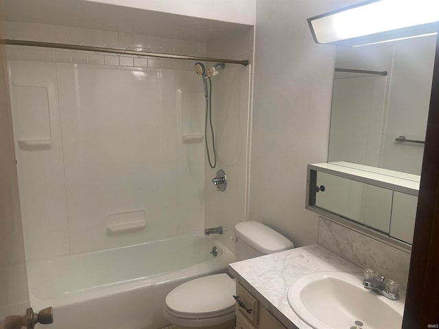 full bathroom with shower / bath combination, toilet, and vanity