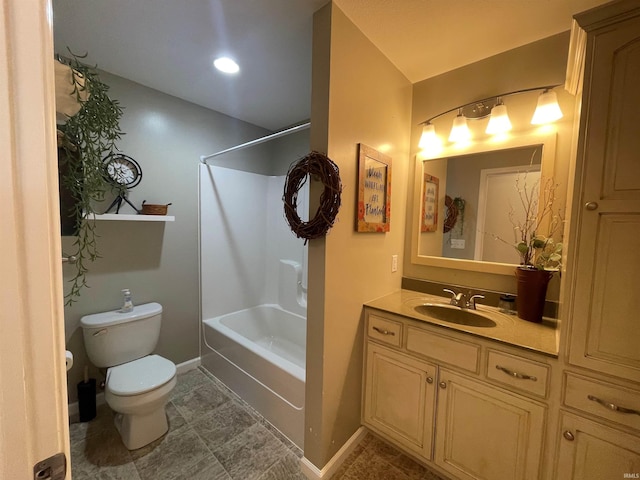 full bathroom featuring vanity, bathtub / shower combination, toilet, and tile patterned flooring