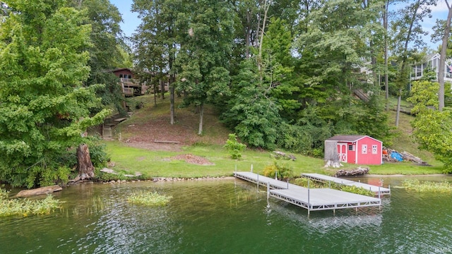 view of dock with a water view