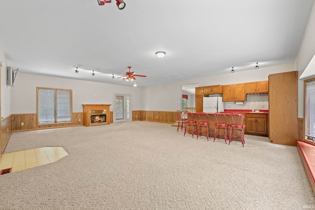 interior space with ceiling fan and track lighting