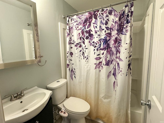 full bathroom with shower / bath combination with curtain, toilet, and sink