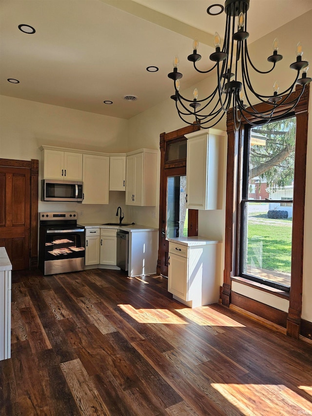 kitchen featuring dark hardwood / wood-style floors, stainless steel appliances, and a healthy amount of sunlight